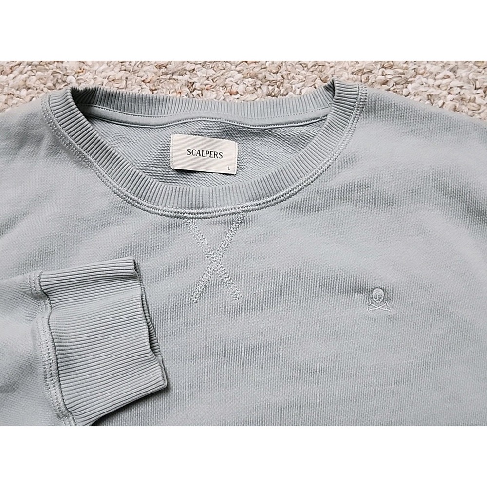 Scalpers Basic Skull French Terry Sweatshirt Adult L Gray  Worn Washed Pullover